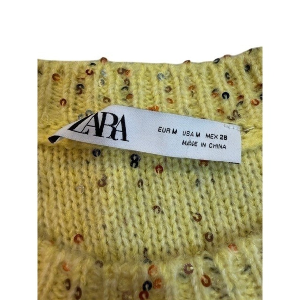 Zara Womens Sequin Knit Sweater Yellow Short Sleeve Crew Neck Size M EUC - Picture 7 of 8
